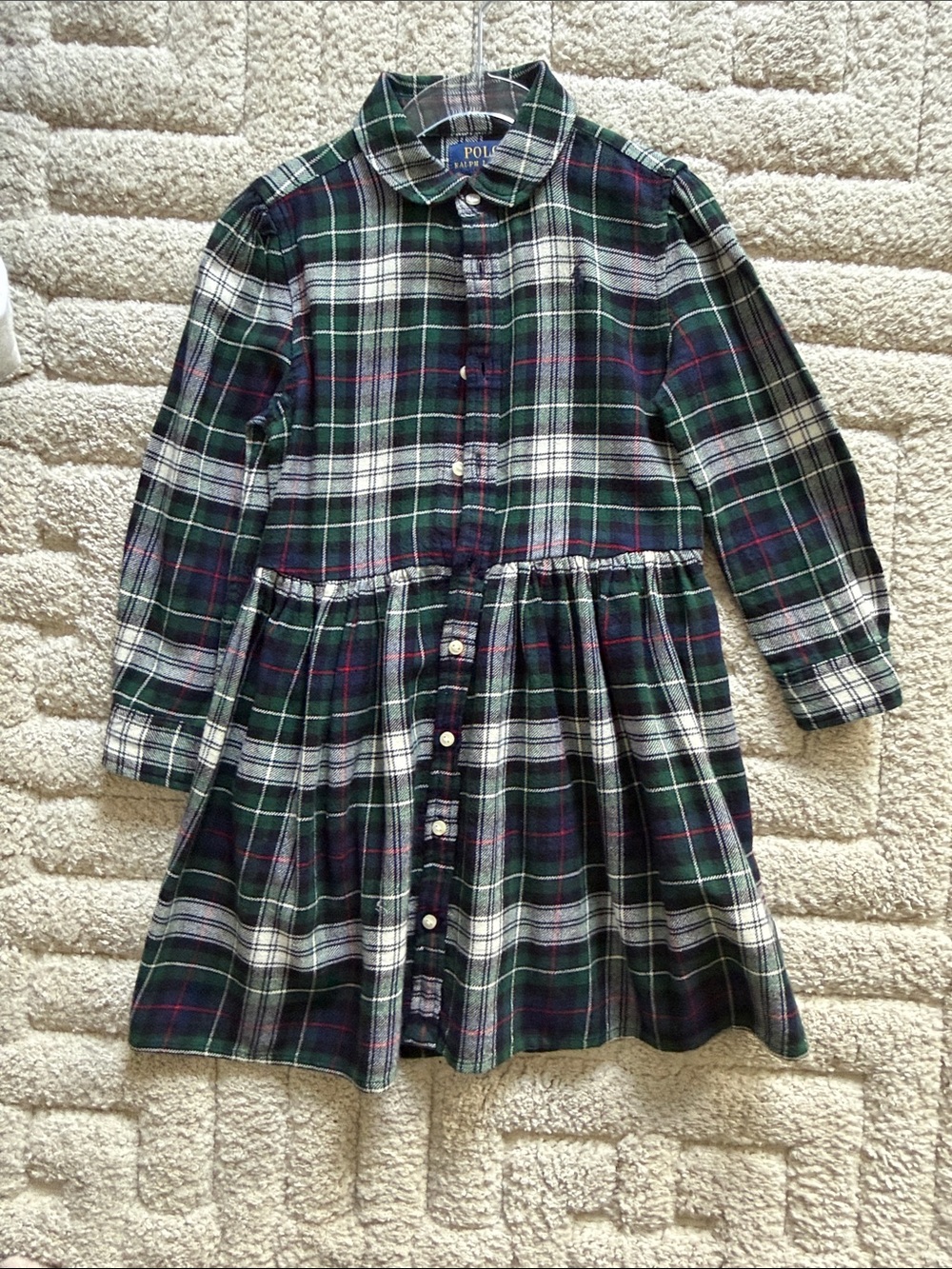 Polo by Ralph Lauren Girls' Green Navy White Plaid Button-Front Dress